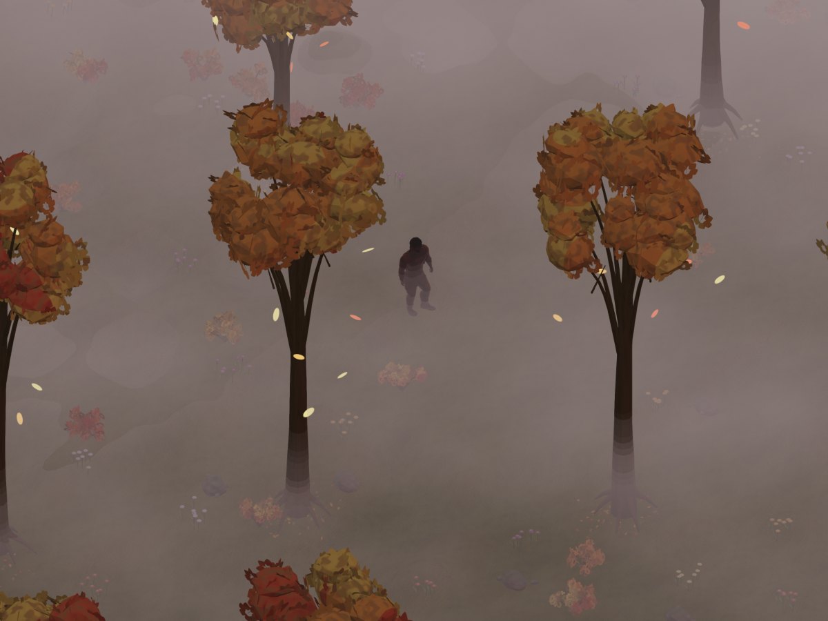 Il bosco d'autunno nella nebbia del mattino