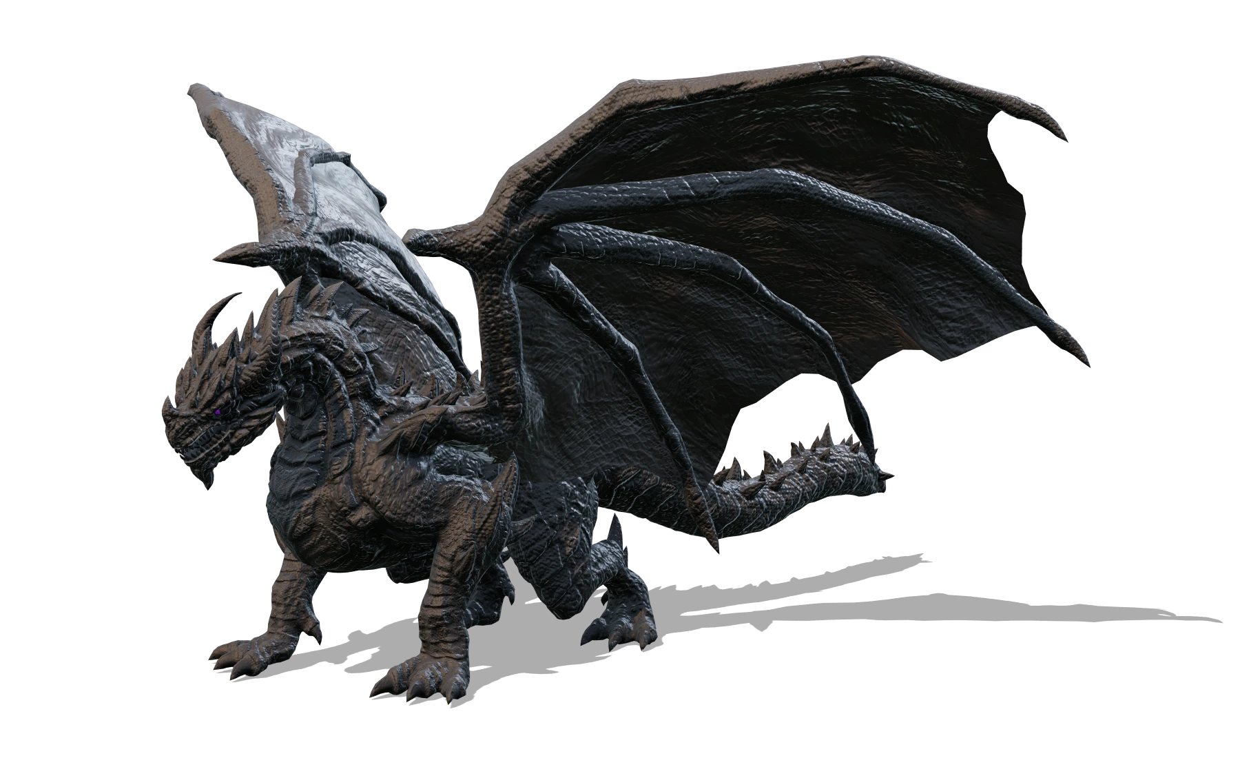 Il modello del Drago nero antico da solo: le corna, le zanne e le ali enormi