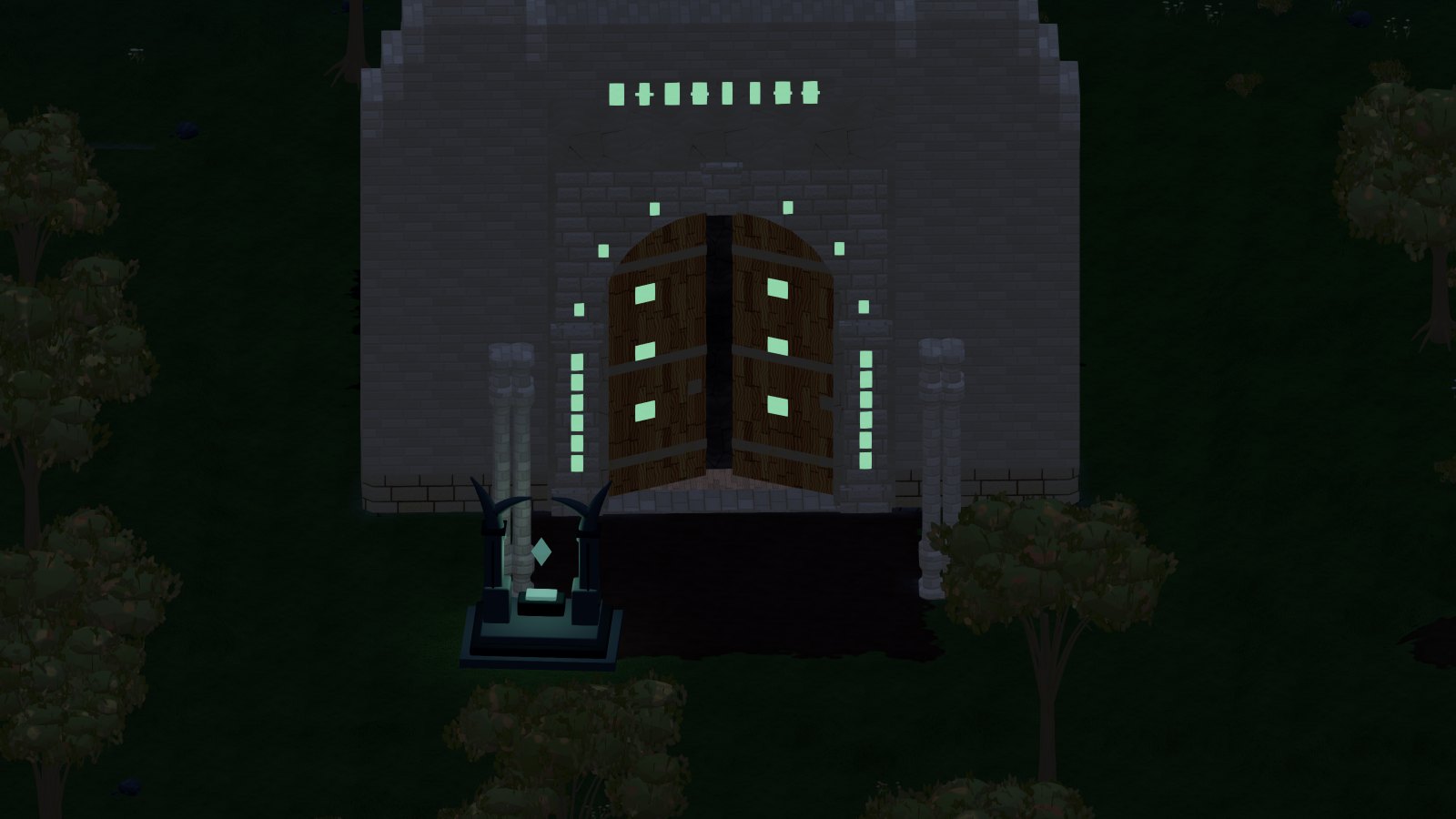 Il portone di un dungeon con le rune accese