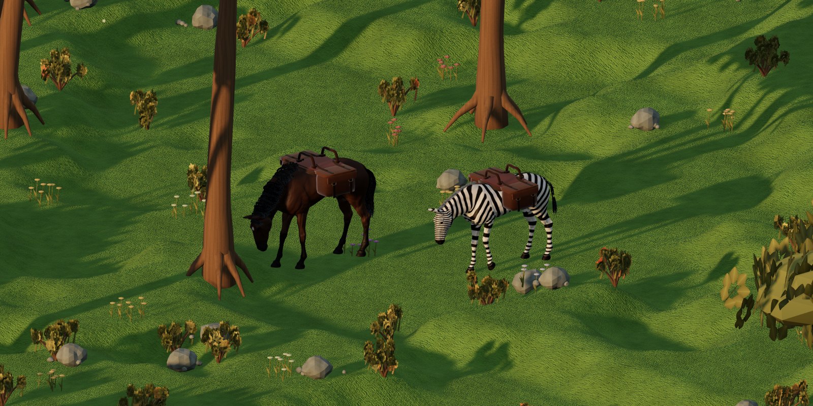 Il cavallo e la zebra con la sella da trasporto